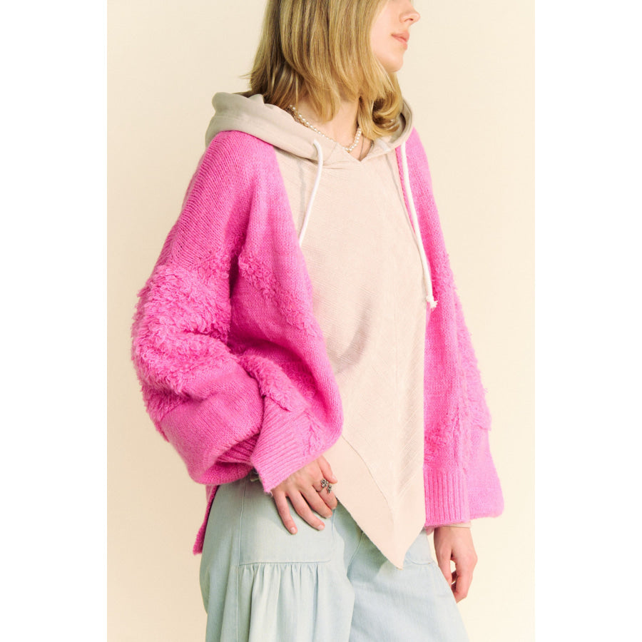 Davi & Dani Side Slit Open Front Long Sleeve Cardigan Apparel and Accessories