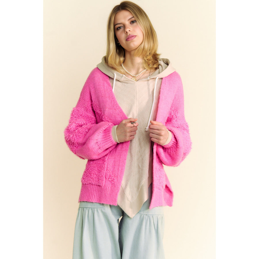 Davi & Dani Side Slit Open Front Long Sleeve Cardigan Apparel and Accessories