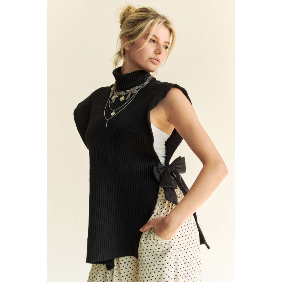 Davi & Dani Side Split Turtleneck Sleeveless Knit Top Apparel and Accessories