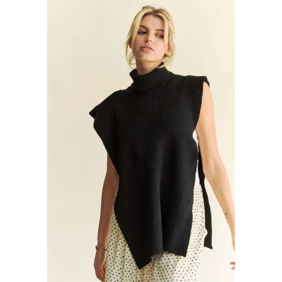 Davi & Dani Side Split Turtleneck Sleeveless Knit Top Apparel and Accessories
