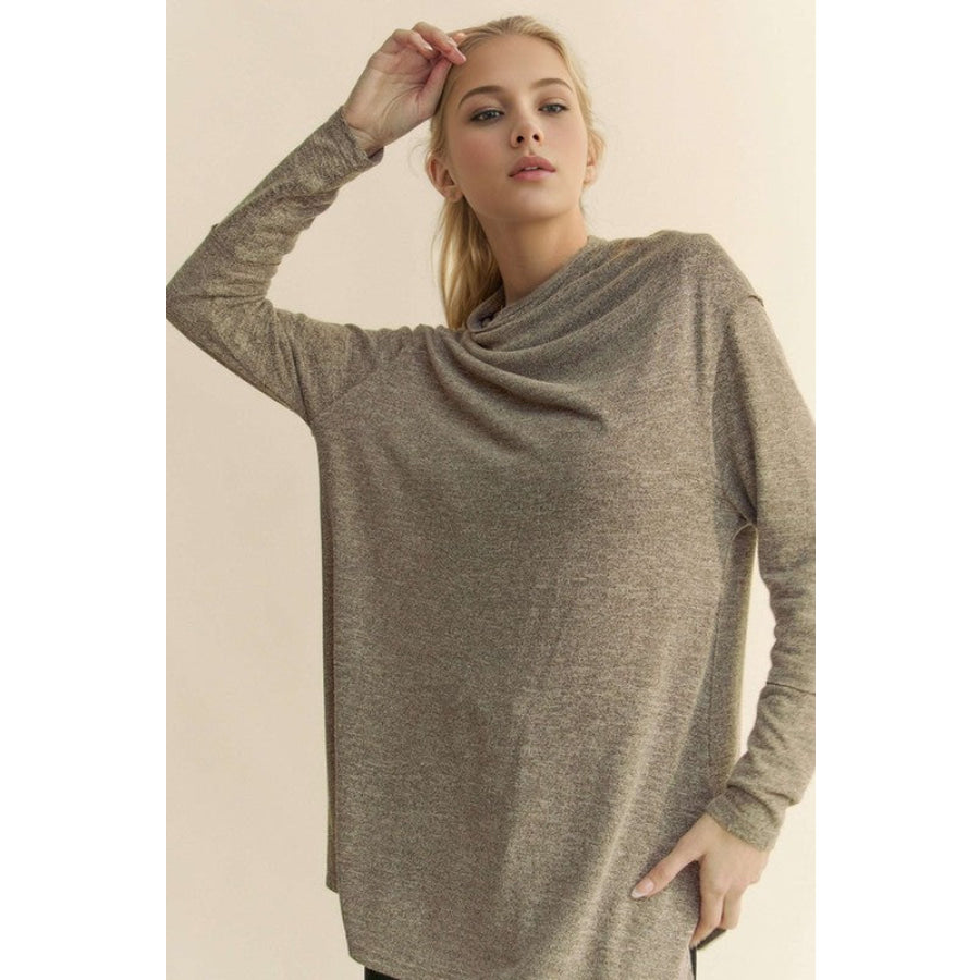 Davi & Dani Slit Mock Neck Long Sleeve Top Apparel and Accessories