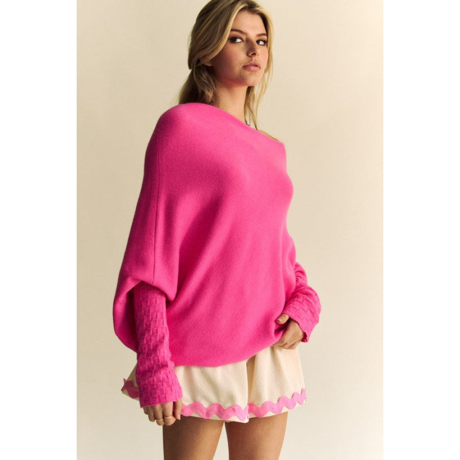Davi & Dani Solid Color Batwing Sleeve Sweater Apparel and Accessories