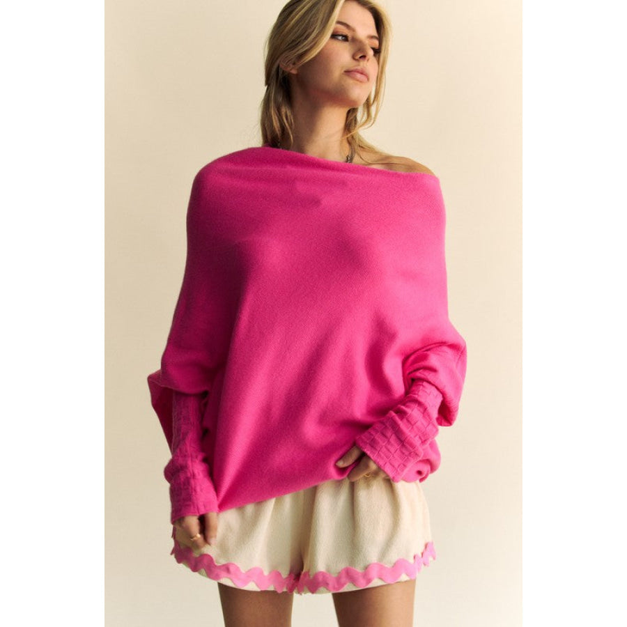 Davi & Dani Solid Color Batwing Sleeve Sweater Hot Pink / S Apparel and Accessories