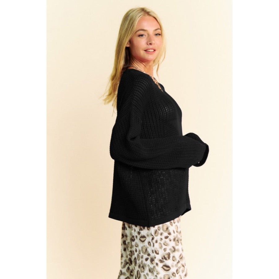 Davi & Dani Star Front Crochet Drop Shoulder Knit Top Apparel and Accessories