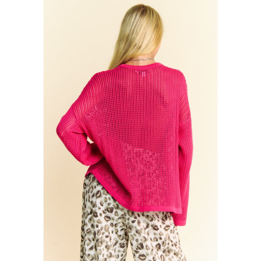 Davi & Dani Star Front Crochet Drop Shoulder Knit Top Apparel and Accessories