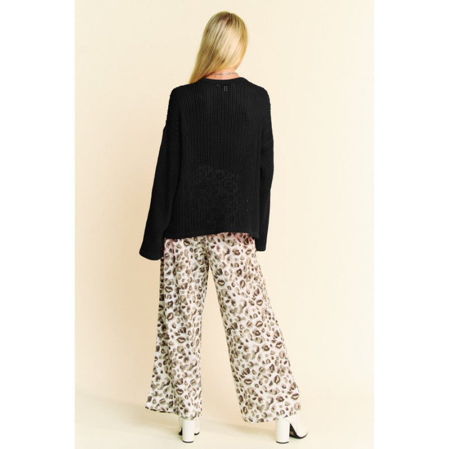 Davi & Dani Star Front Crochet Drop Shoulder Knit Top Apparel and Accessories