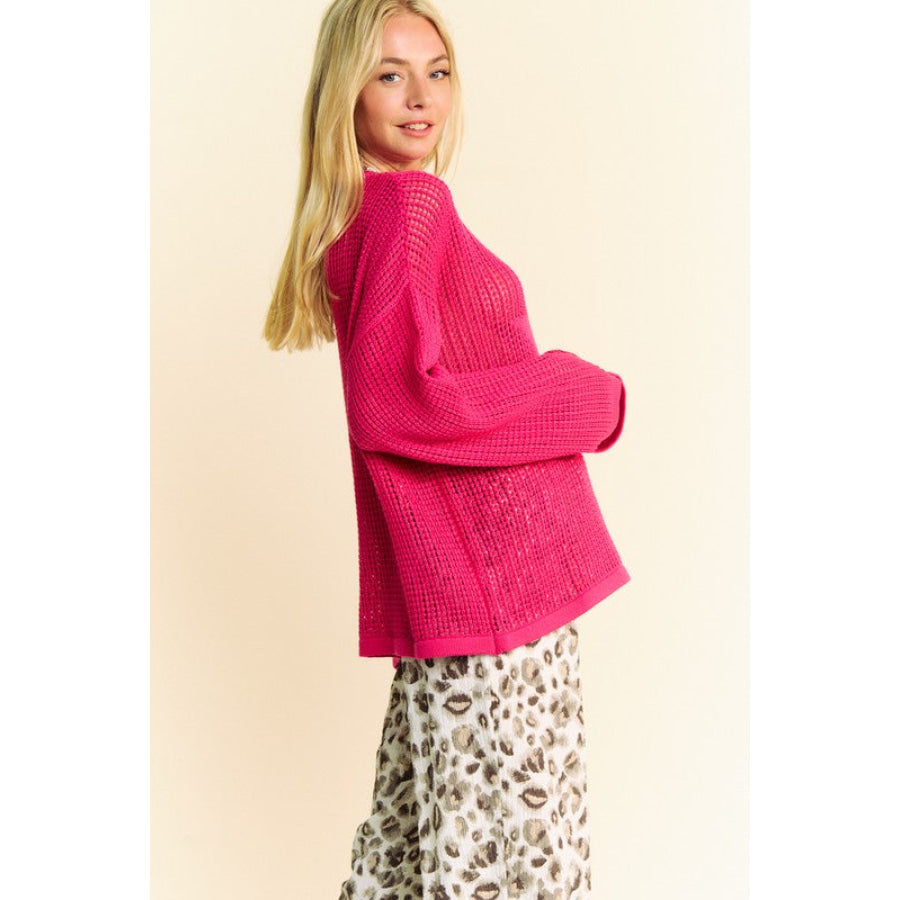 Davi & Dani Star Front Crochet Drop Shoulder Knit Top Apparel and Accessories