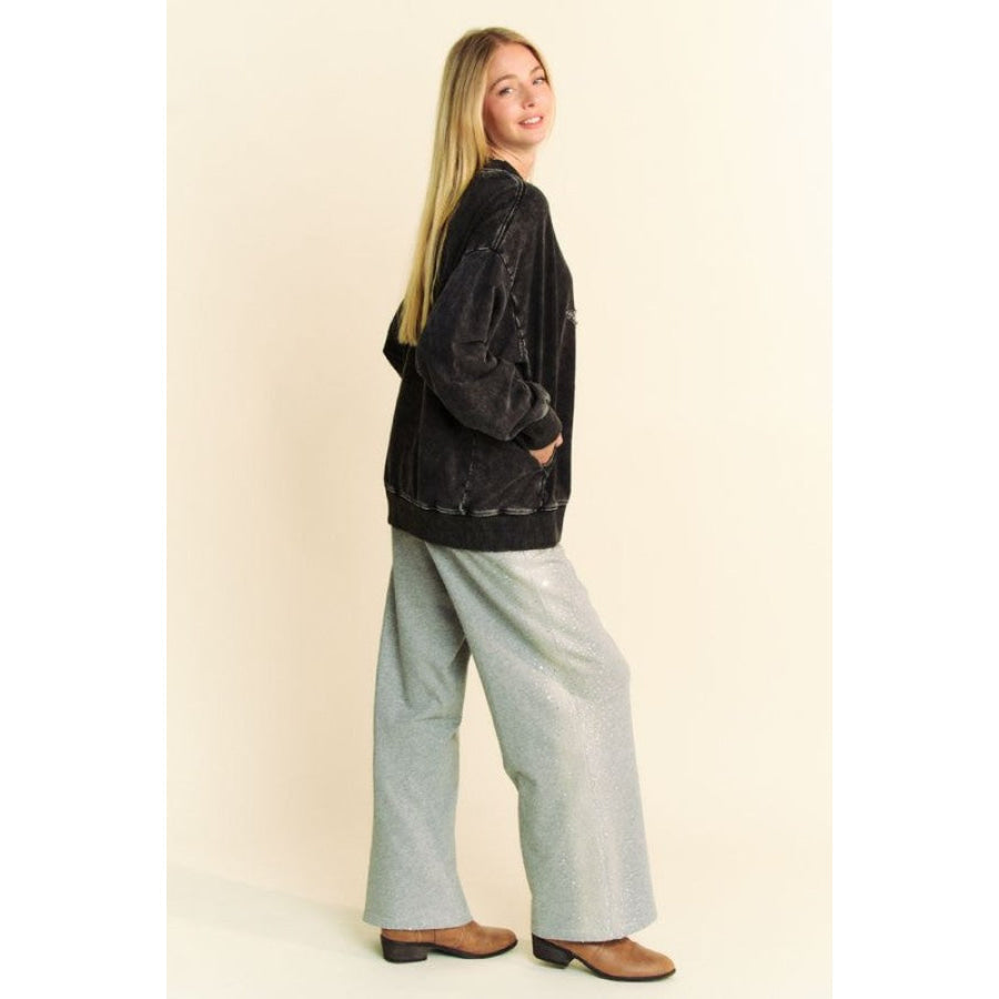 Davi & Dani Stud Star Patch Acid Washed Sweatshirt Apparel and Accessories