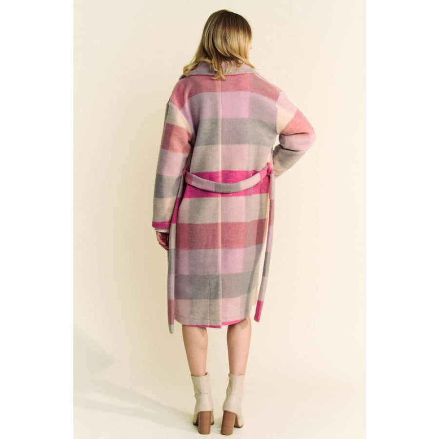 Davi & Dani Tied Color Block Collared Neck Coat Apparel and Accessories