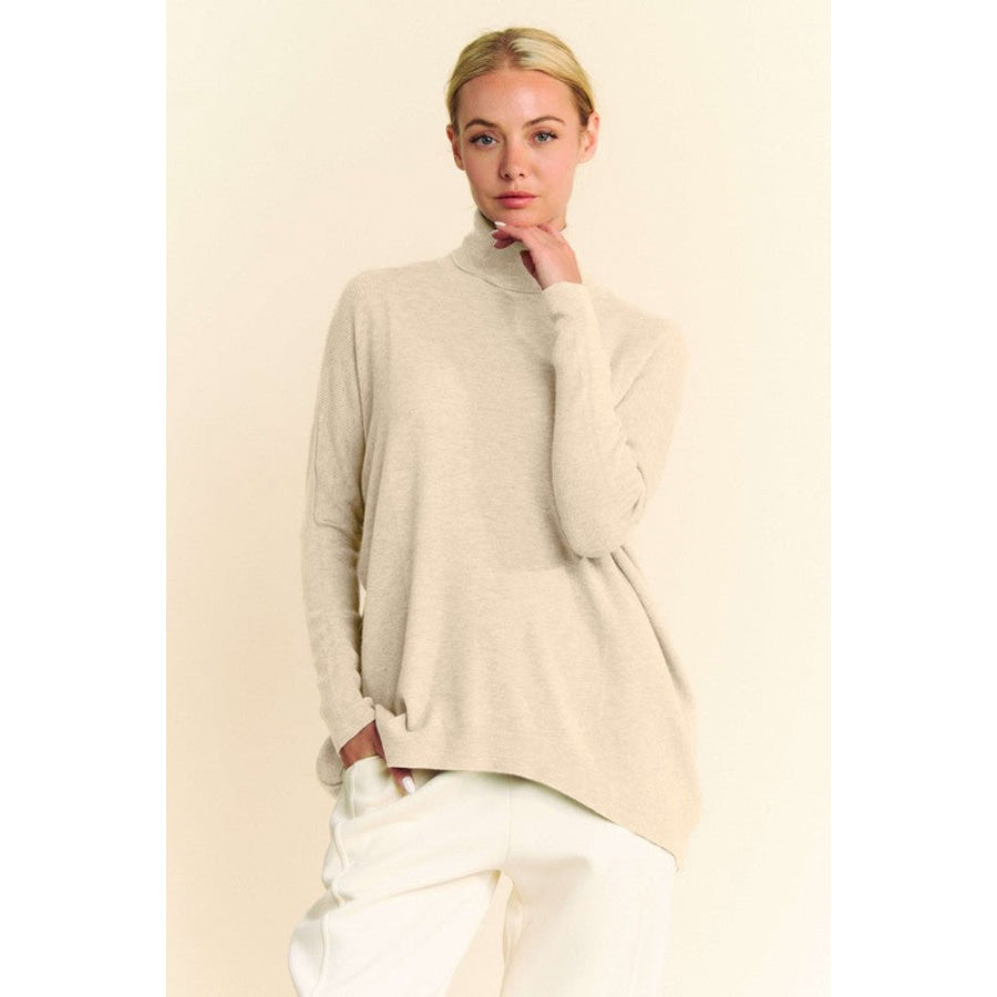 Davi & Dani Turtleneck Long Sleeve Knit Top Cream / S Apparel and Accessories