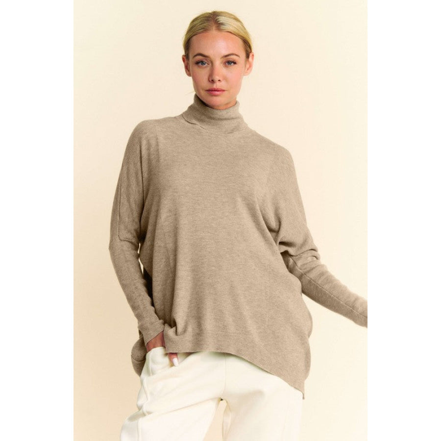Davi & Dani Turtleneck Long Sleeve Knit Top Khaki / S Apparel and Accessories