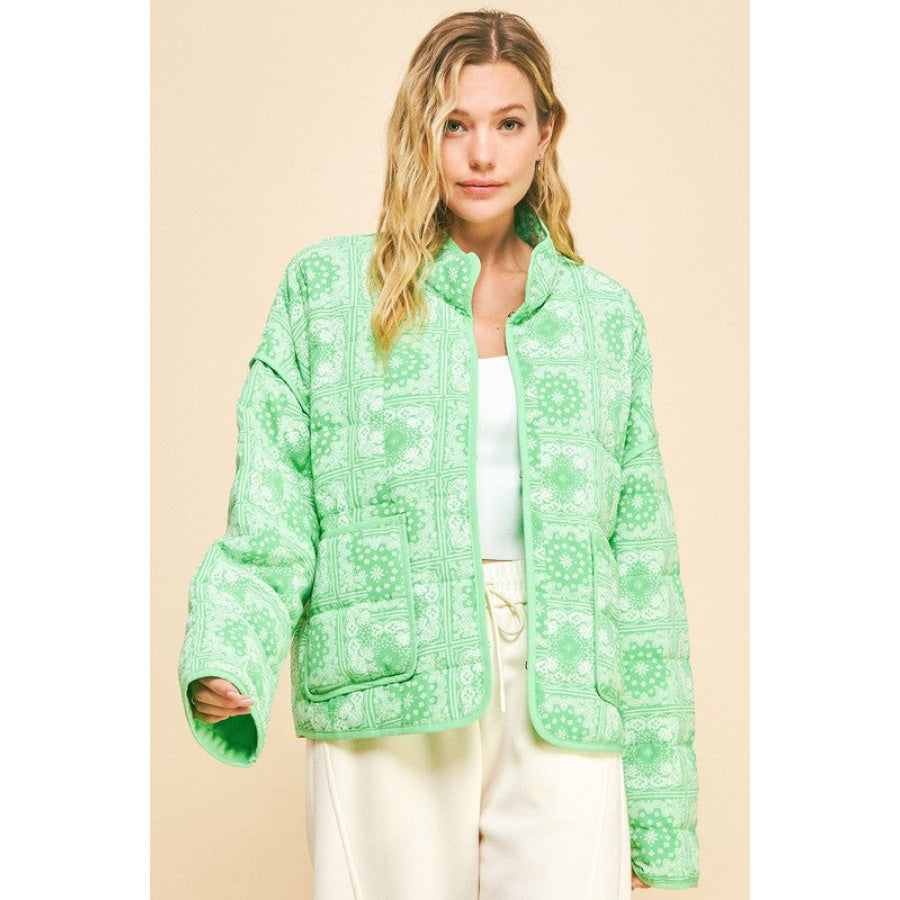 Davi & Dani Vintage Print Open Front Jacket with Pockets Apparel and Accessories