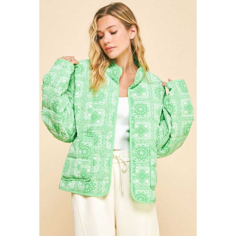 Davi & Dani Vintage Print Open Front Jacket with Pockets Apparel and Accessories