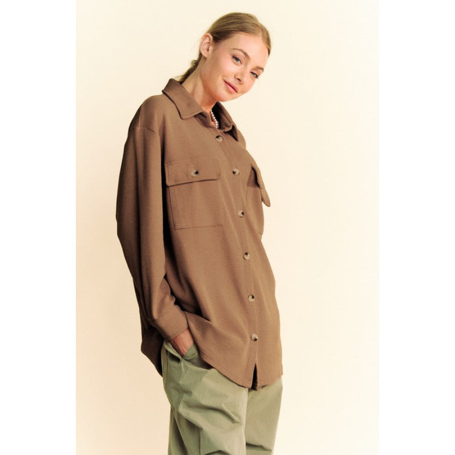 Davi & Dani Waffle-Knit Button Down Shirt Apparel and Accessories