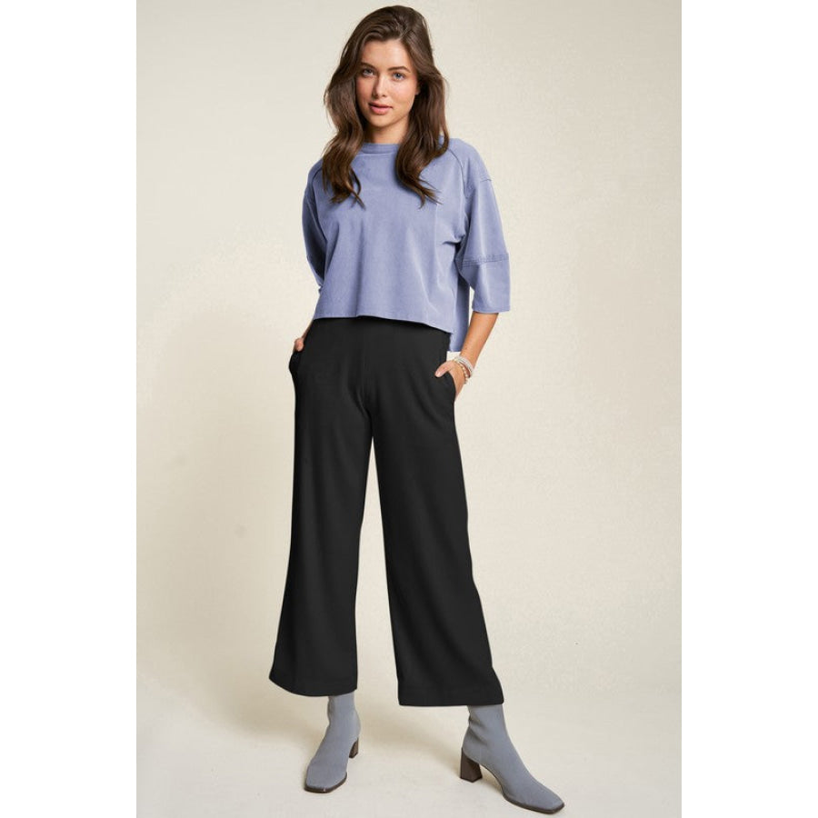 Davi & Dani Wide Leg Mid-Rise Pants Apparel and Accessories