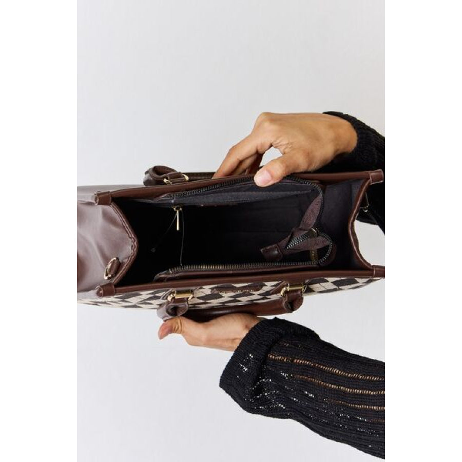 David Jones Argyle Pattern PU Leather Handbag Apparel and Accessories