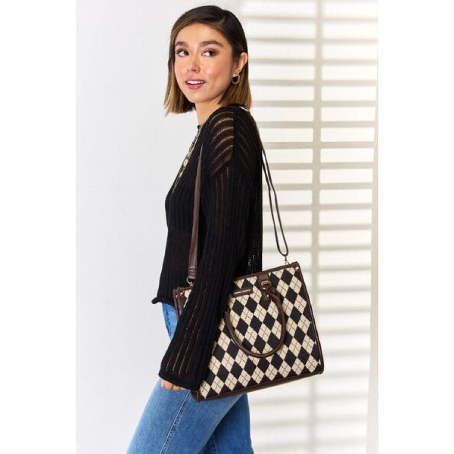 David Jones Argyle Pattern PU Leather Handbag Apparel and Accessories