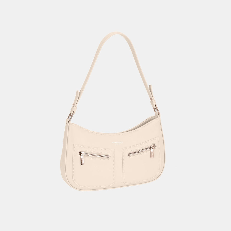 David Jones Front Double Zip Design PU Leather Shoulder Bag Creamy White / One Size Apparel and Accessories
