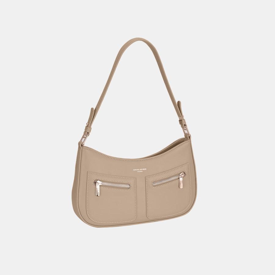 David Jones Front Double Zip Design PU Leather Shoulder Bag Gravel / One Size Apparel and Accessories