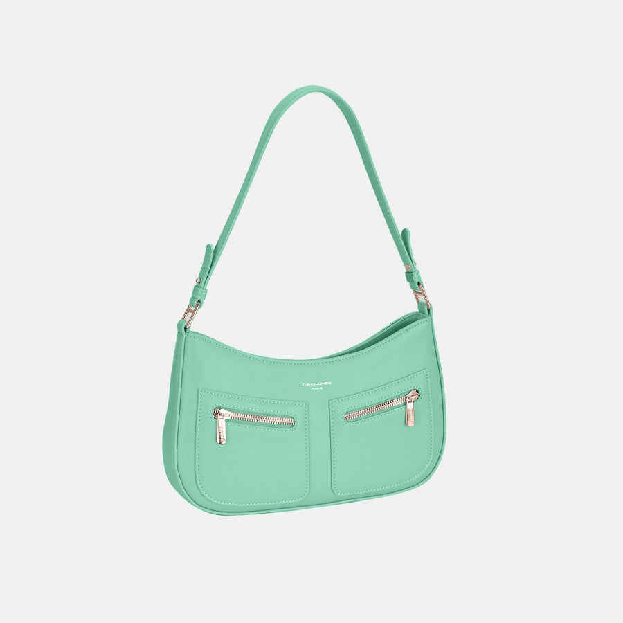 David Jones Front Double Zip Design PU Leather Shoulder Bag Green / One Size Apparel and Accessories