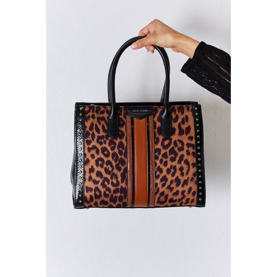 David Jones Leopard Contrast Rivet Handbag Black / One Size Handbags