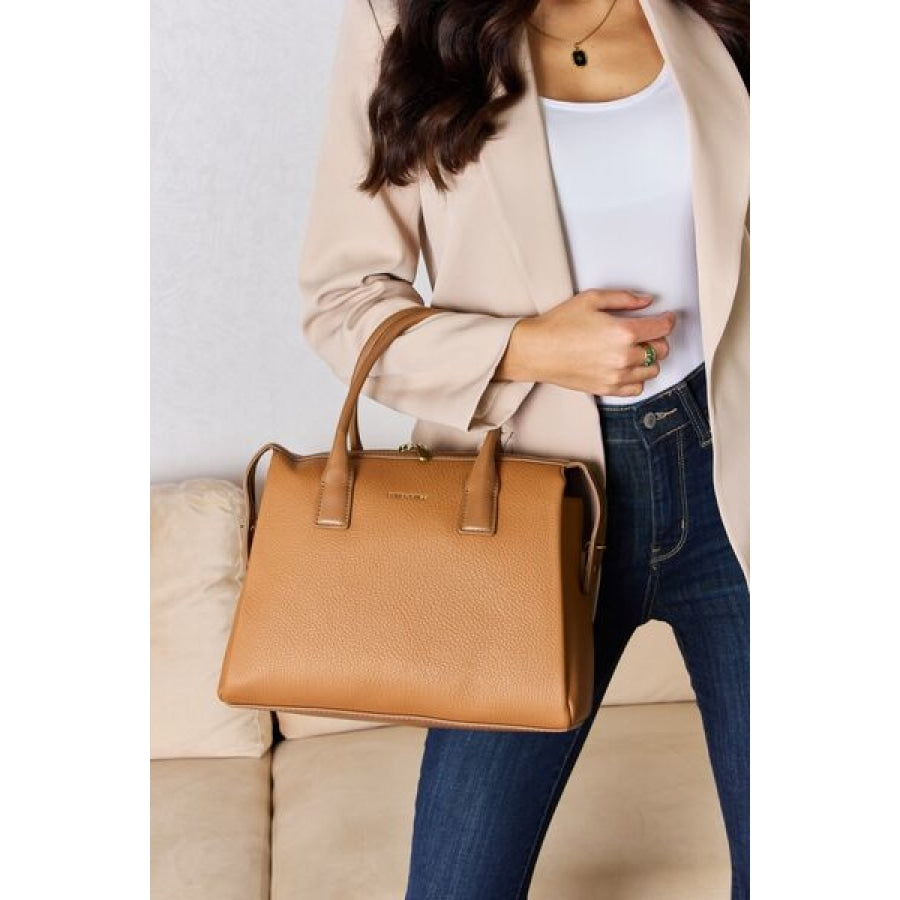 David Jones Medium PU Leather Handbag COGNAC / One Size Apparel and Accessories