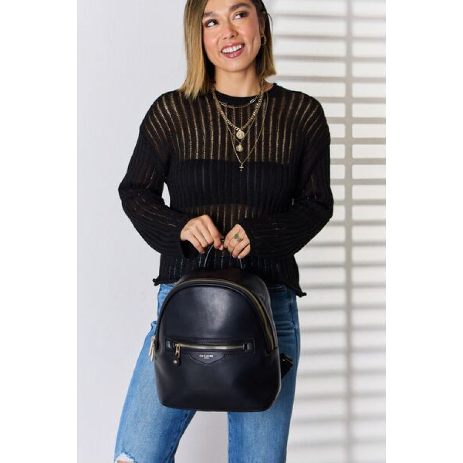 David Jones PU Leather Backpack Black / One Size Apparel and Accessories