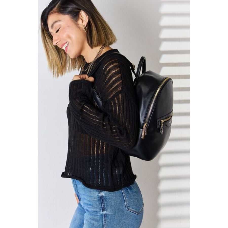 David Jones PU Leather Backpack Black / One Size Apparel and Accessories