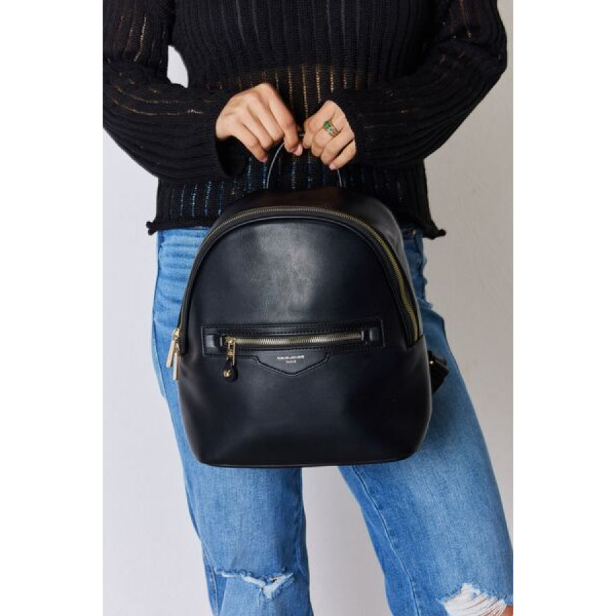 David Jones PU Leather Backpack Black / One Size Apparel and Accessories