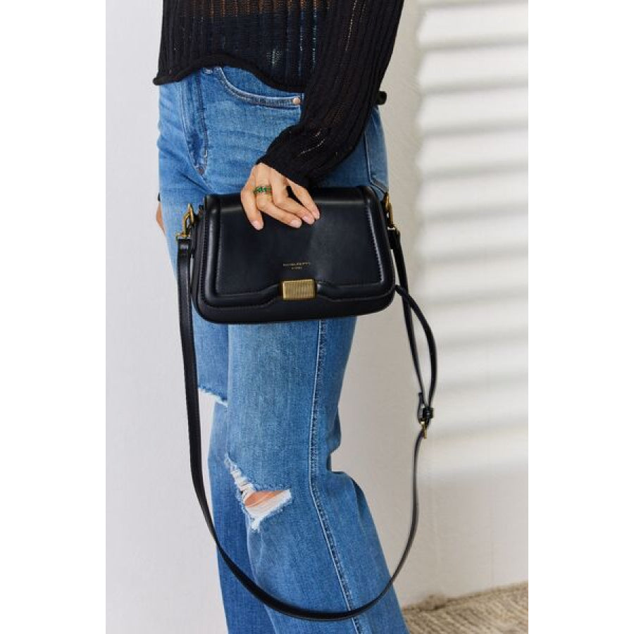 David Jones PU Leather Crossbody Bag BLACK / One Size Apparel and Accessories