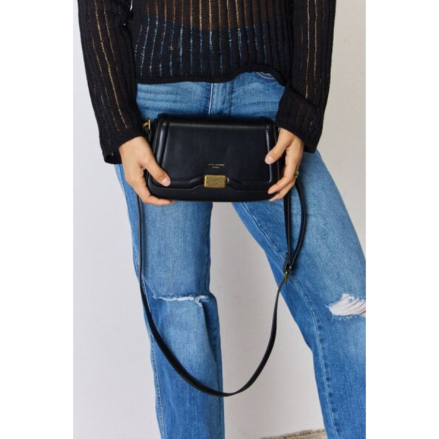 David Jones PU Leather Crossbody Bag BLACK / One Size Apparel and Accessories