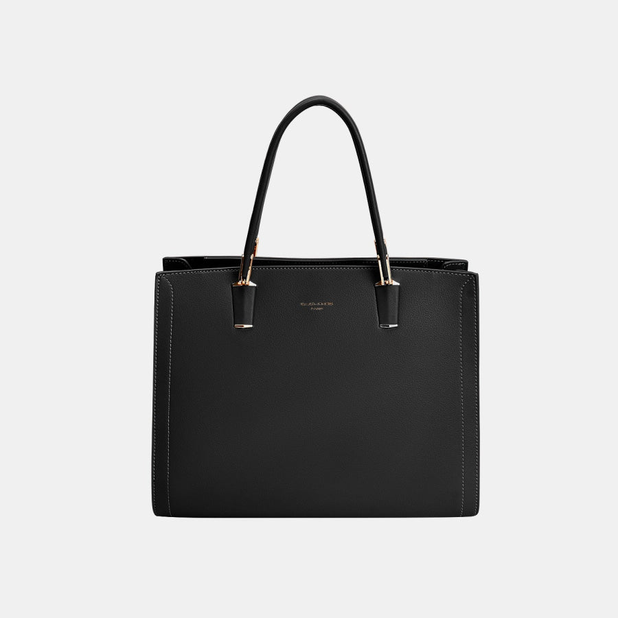 David Jones PU Leather Medium Handbag Black / One Size Apparel and Accessories