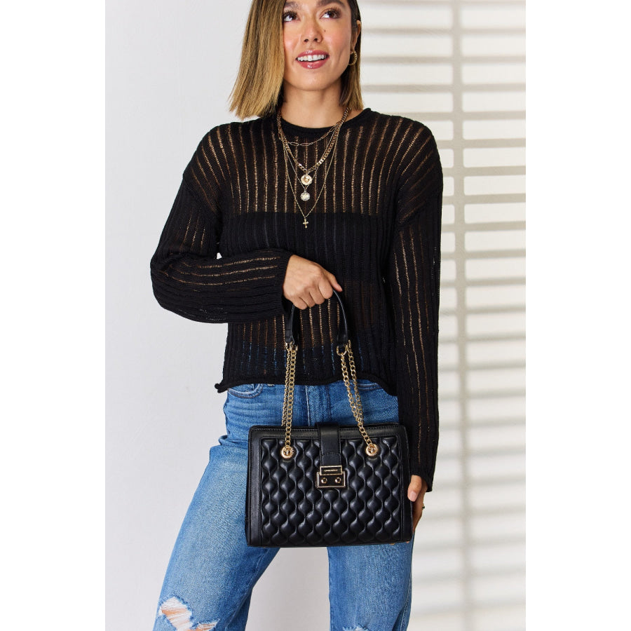 David Jones Quilted PU Leather Handbag Black / One Size Handbags
