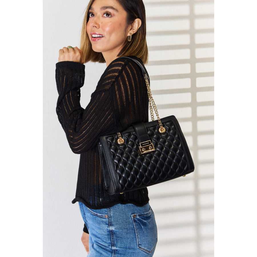 David Jones Quilted PU Leather Handbag Black / One Size Handbags