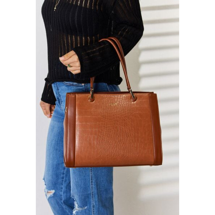 David Jones Texture PU Leather Handbag COGNAC / One Size Apparel and Accessories