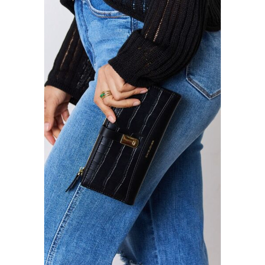 David Jones Texture PU Leather Wallet BLACK / One Size Apparel and Accessories