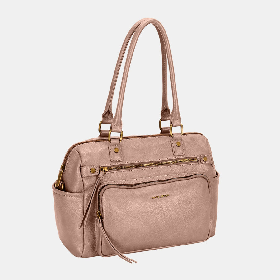 David Jones Zipper PU Leather Handbag Sand / One Size Apparel and Accessories