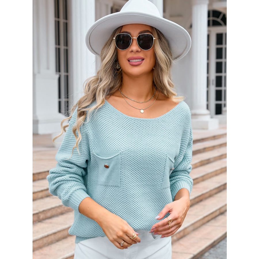 Decor Button Drop Shoulder Knit Top Apparel and Accessories