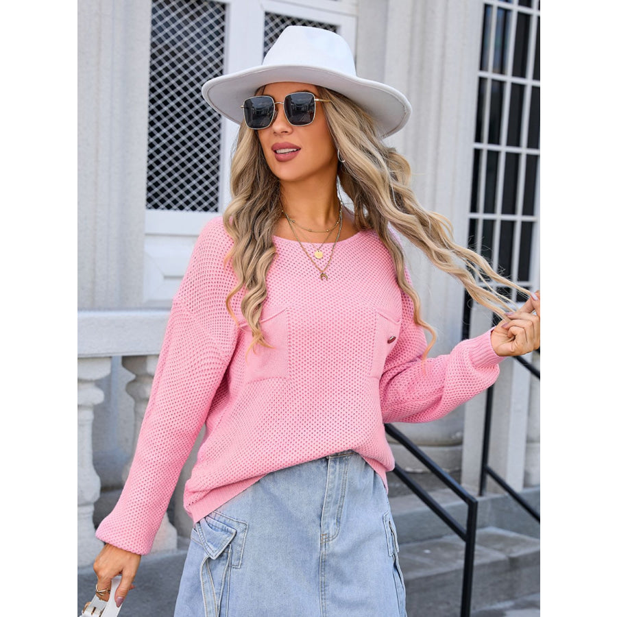 Decor Button Drop Shoulder Knit Top Apparel and Accessories
