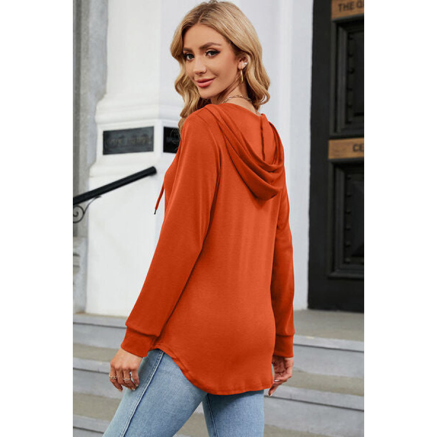 Decorative Button Drawstring Long Sleeve Hoodie Pumpkin / S Apparel and Accessories