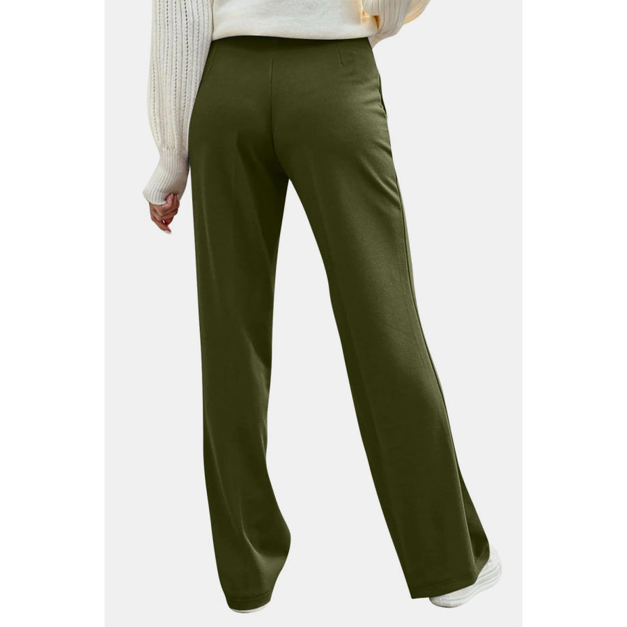 Decorative Button High Rise Pants Apparel and Accessories