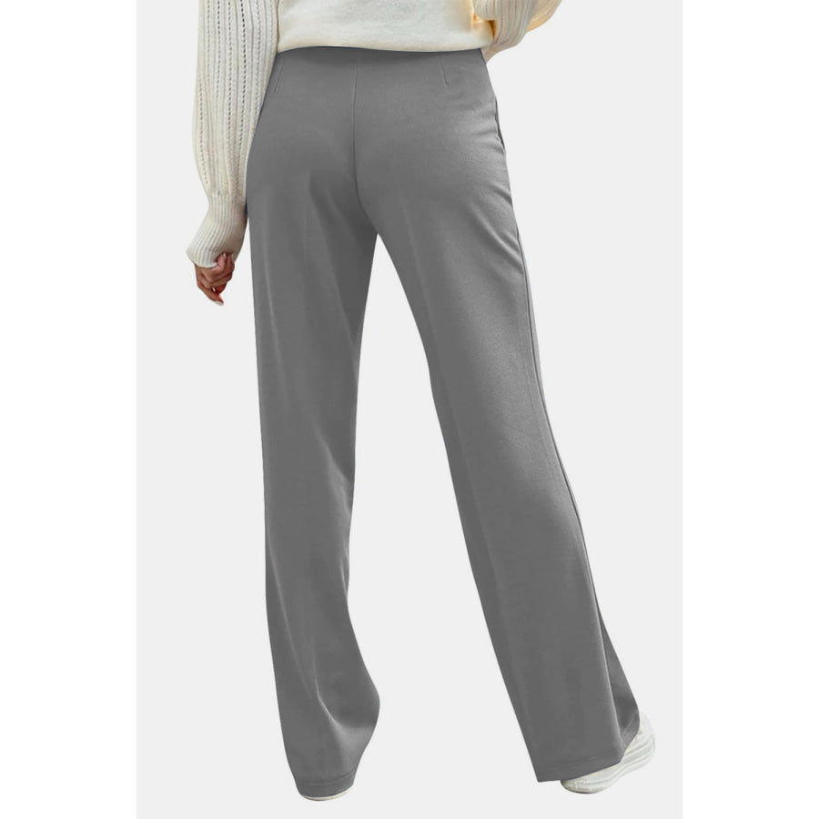 Decorative Button High Rise Pants Apparel and Accessories