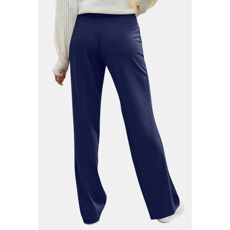 Decorative Button High Rise Pants Apparel and Accessories