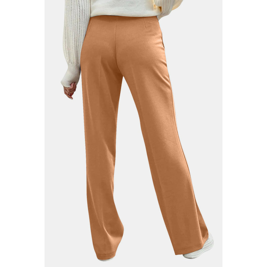 Decorative Button High Rise Pants Apparel and Accessories