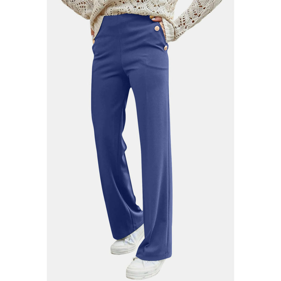 Decorative Button High Rise Pants Apparel and Accessories