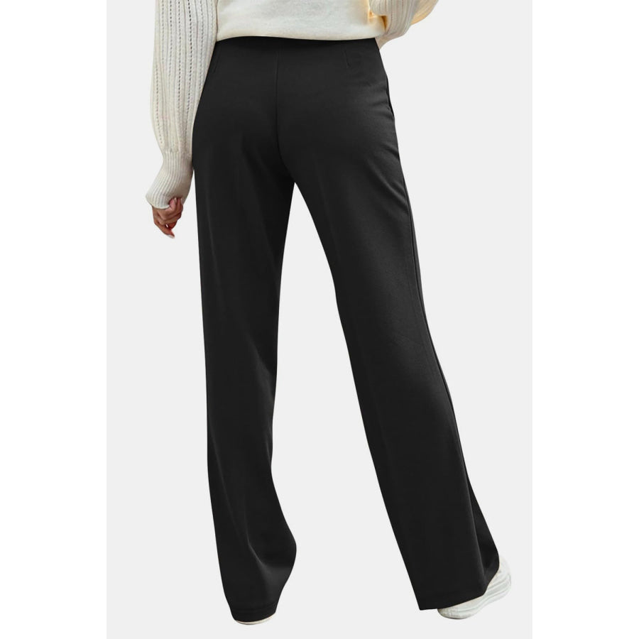 Decorative Button High Rise Pants Apparel and Accessories