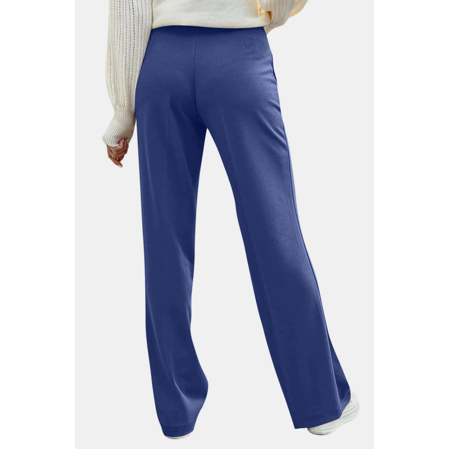 Decorative Button High Rise Pants Apparel and Accessories