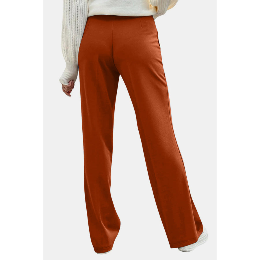 Decorative Button High Rise Pants Apparel and Accessories