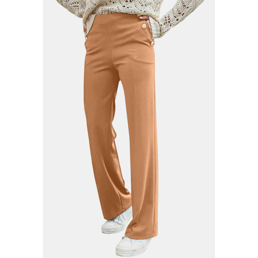 Decorative Button High Rise Pants Sherbet / S Apparel and Accessories