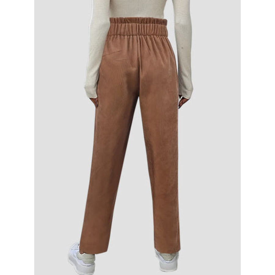Decorative Button High Waist Pants Chestnut / S Apparel and Accessories